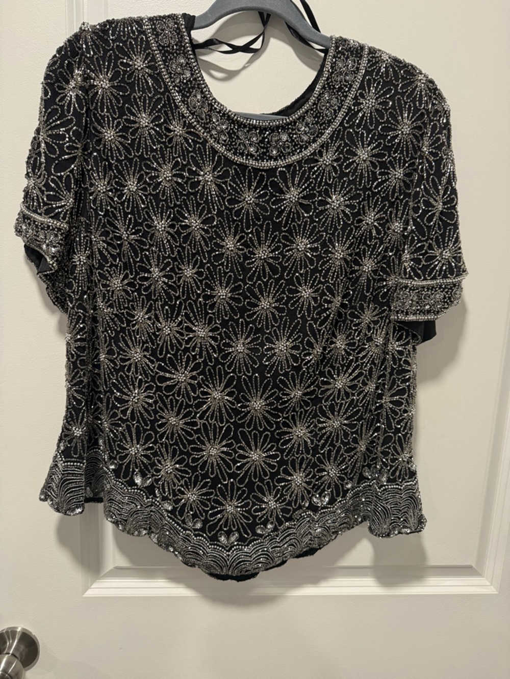 Papell Boutique silk Black/Silver Beaded